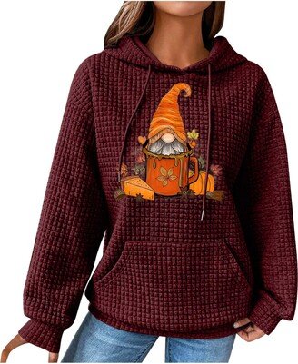 Generic Womens Fall Fashion Soft Oversized Long Sleeve Plus Size Thanksgiving Hoodies Thankful Shirts Lightweight Loose Fit Streetwear Tops with Pockets wine XX-Large