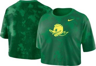 Women's Green Oregon Ducks Tie-Dye Cropped T-shirt