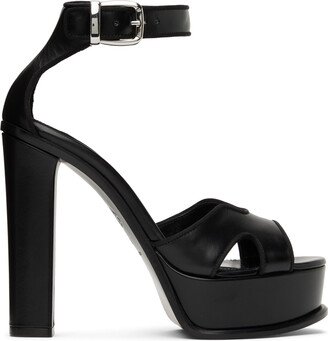 Black Leather Platform Heeled Sandals