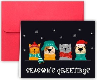 Paper Frenzy Dogs and Cats Seasons Greetings Christmas Cards and Envelopes - 25 pack