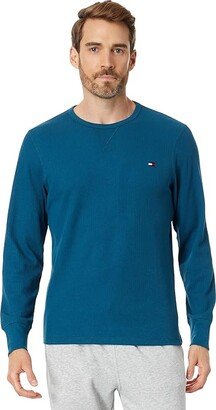 Waffle Sleep Long Sleeve Crew Neck (Deep Blue) Men's Pajama