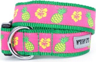 The Worthy Dog Pineapples Dog Collar - Pink - M