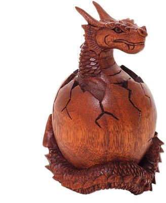 Handmade Wood Sculpture, 'Hatchling Dragon'