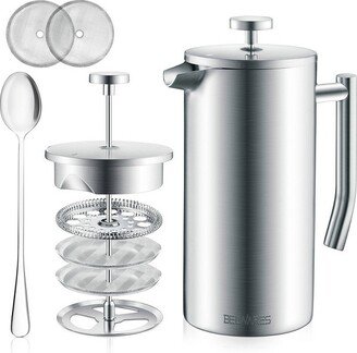 Belwares Stainless Steel French Coffee Press, with Double Wall and Extra Filters 34oz