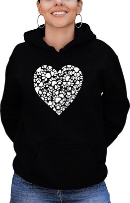 Women's Word Art Paw Prints Heart Hooded Sweatshirt