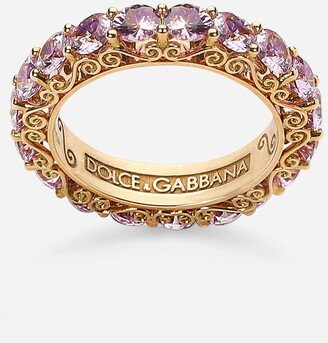 Heritage band ring in yellow 18kt gold with pink sapphires