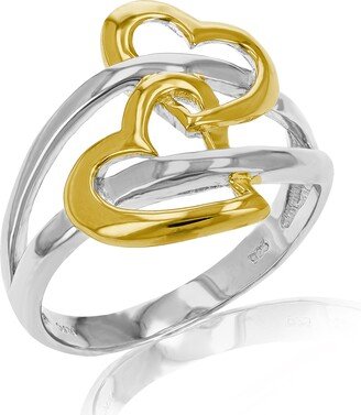 Vir Jewels 2 Hearts Fashion Ring in Yellow Gold Plated over .925 Sterling Silver