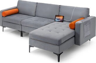 Modular L-shaped Sectional Sofa with Reversible Chaise & 2 USB Ports Ash Grey