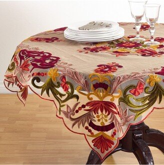 Saro Lifestyle Embroidered Tablecloth With Vintage Design, Multi,