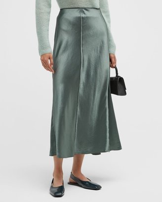 Raw-Edge Paneled Midi Slip Skirt