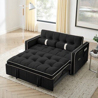 Sunmory 55.5 Pull out Sleep Sofa Bed Velvet 2 Seater Loveseats Sofa Couch with Side Pockets, Adjsutable Backrest and Lumbar Pillows