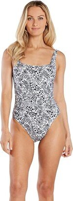 Square Neck One-Piece (Wendy Palm/Black/White) Women's Swimsuits One Piece