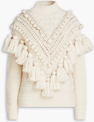 Pompom-embellished wool turtleneck sweater