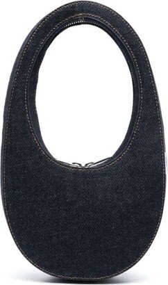 Blue Monochrome Mini 'swipe' Bag With Oval Handle In Cotton Denim Woman