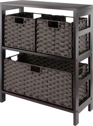 Leo 4-Pc Storage Shelf with 3 Foldable Woven Baskets, Espresso and Chocolate - 25.2 x 11.22 x 29.21 inches