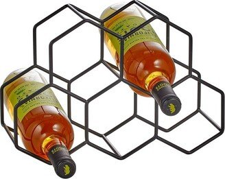 mDesign Honeycomb 5 Bottle Wine Rack for Kitchen Counter or Fridge, Matte Black