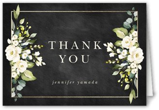 Thank You Cards: Delicate Floral Frame Thank You Card, Grey, 3X5, Matte, Folded Smooth Cardstock