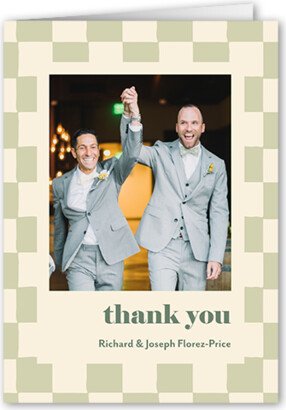 Wedding Thank You Cards: Checkerboard Chapel Thank You Card, Green, 3X5, Matte, Folded Smooth Cardstock