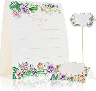 Juvale 24-Piece Set Buffet Table Decor Signs - Floral Menu Tent Cards, Blank Place Cards & Food Pick Label