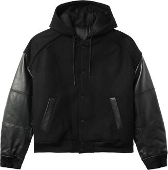 Panelled-Design Drawstring Hood Bomber Jacket