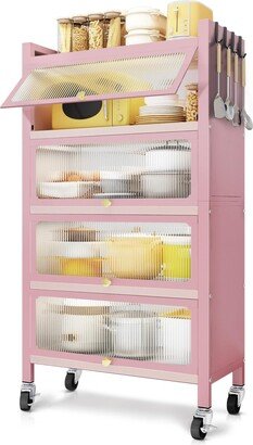 Mega Casa 56.2 Tall Kitchen Storage Cabinet, 5 Tier Pantry Cabinet, 4 Door Accent Cabinet, Pink