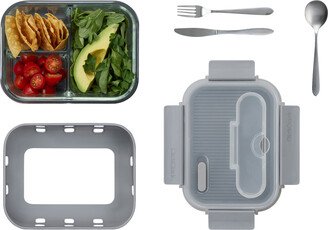 ClickClack 30 oz. Daily Glass Bento Box w/ Utensils Grey