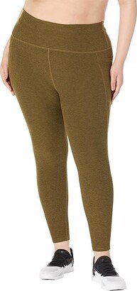 Plus Size Out Of Pocket High Waisted Spacedye Midi Leggings (Deep Olive Heather) Women's Casual Pants