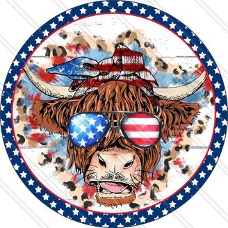 Patriotic Steer Sign - American Cow Highland Stars & Stripes 4Th Of July Independence Day Metal