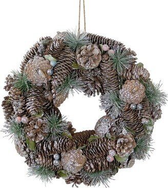 Northlight Glittered Pine Cones and Berries Artificial Christmas Wreath, 13-Inch, Unlit