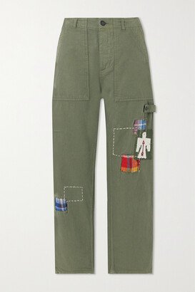 Fortela - Jacey Appliquéd Herringbone Cotton Straight-leg Cargo Pants - Green