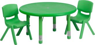 Set of 3 Round Green Plastic Height Adjustable Activity Table and Chairs 33