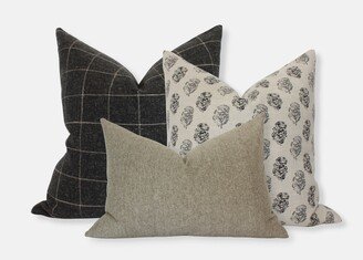 Neutral Sofa Pillow Set Of 3, Throw Set, Brown Combination, Pillows For Couch, Covers Charcoal Cream