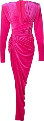 Ruched Long Sleeved Velvet Maxi Dress