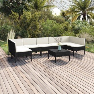 8 Piece Patio Lounge Set with Cushions Poly Rattan Black