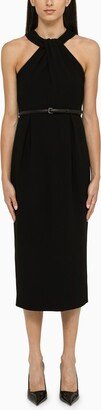 Black crossover sheath dress