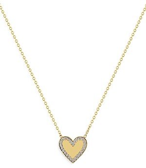 14K Yellow Gold Feel the Love Diamond Heart Border Pendant Necklace, 14-16