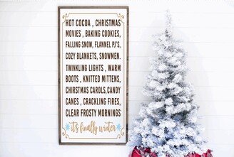 Winter Word List Sign, Wood Framed Modern Farmhouse Christmas Wall Hanging Shelf Sitting Mantel Porch Sign