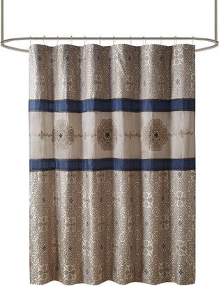 Perry Embroidered Shower Curtain Navy Blue