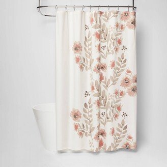 Blooms Flat Weave Shower Curtain Coral