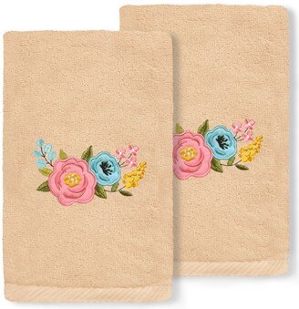 Linum Home Textiles Primavera Embroidered Luxury 100% Turkish Cotton Hand Towels, Set of 2, 30