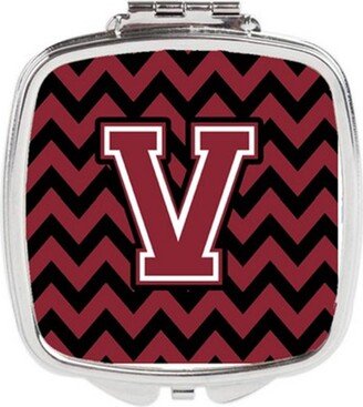 CJ1052-VSCM Letter V Chevron Garnet & Black Compact Mirror