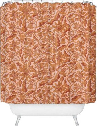 Sewzinski Monochrome Florals Heavy Shower Curtain Orange