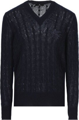 Logo-Embroidered V-Neck Knitted Jumper-AB