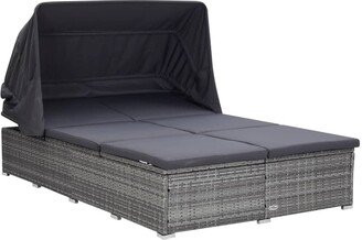 2-Person Sunbed with Cushion Poly Rattan Gray - 76.4 x 47.4 x 43.3