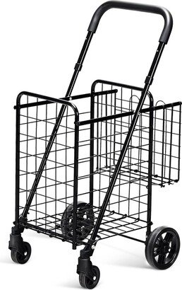 Slickblue Folding Shopping Cart Basket Rolling Trolley with Adjustable Handle