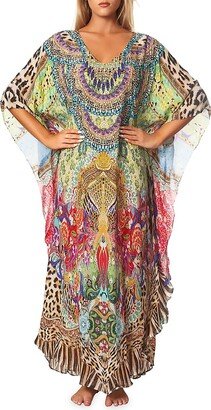 La Moda Clothing Beaded Print Cover Up Caftan