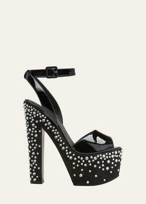 Crystal Stud Patent Platform Sandals