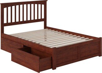 AFI Mission Full Platform Bed with Footboard and 2 Drawers in Walnut