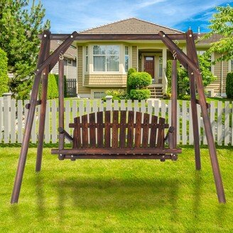 Outdoor Swing with Stand, Rustic Loveseat Swing Chair for 2 Person