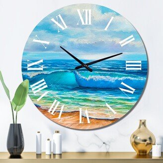 Designart 'Sunshine Reflecting Throug Braking Waves III' Coastal wall clock